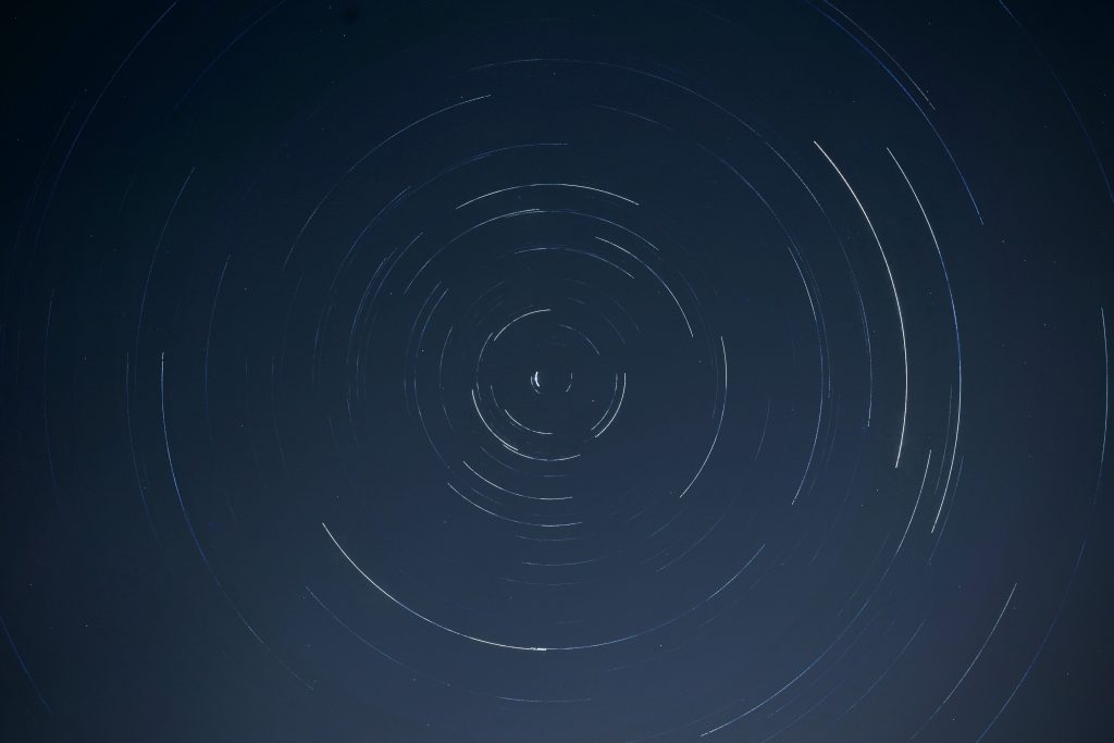 Star trails showing the rotation of stars around the north celestial pole